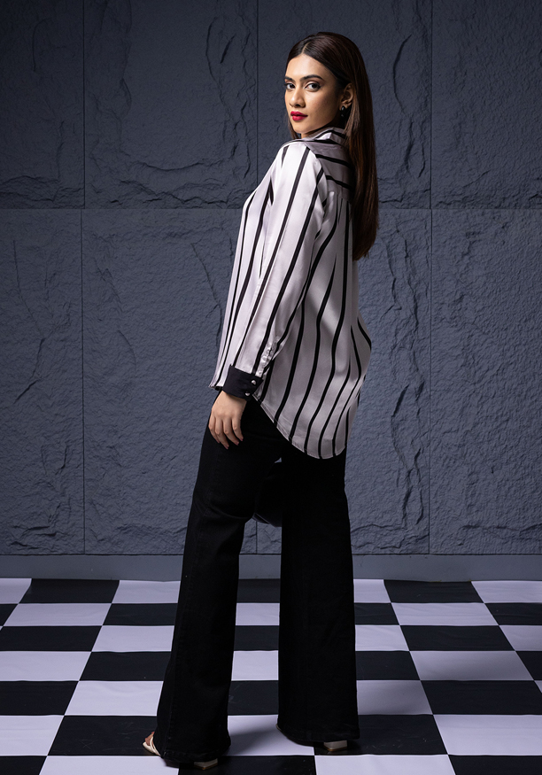 MELODY STRIPE SATIN BLOUSE